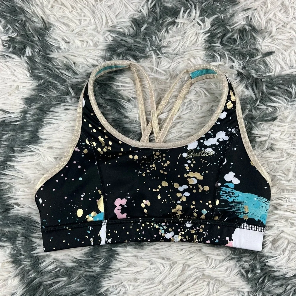 Justice Kids Girls Dance Gymnastics Sports Bra Multi-color Sz M (10) Reversible